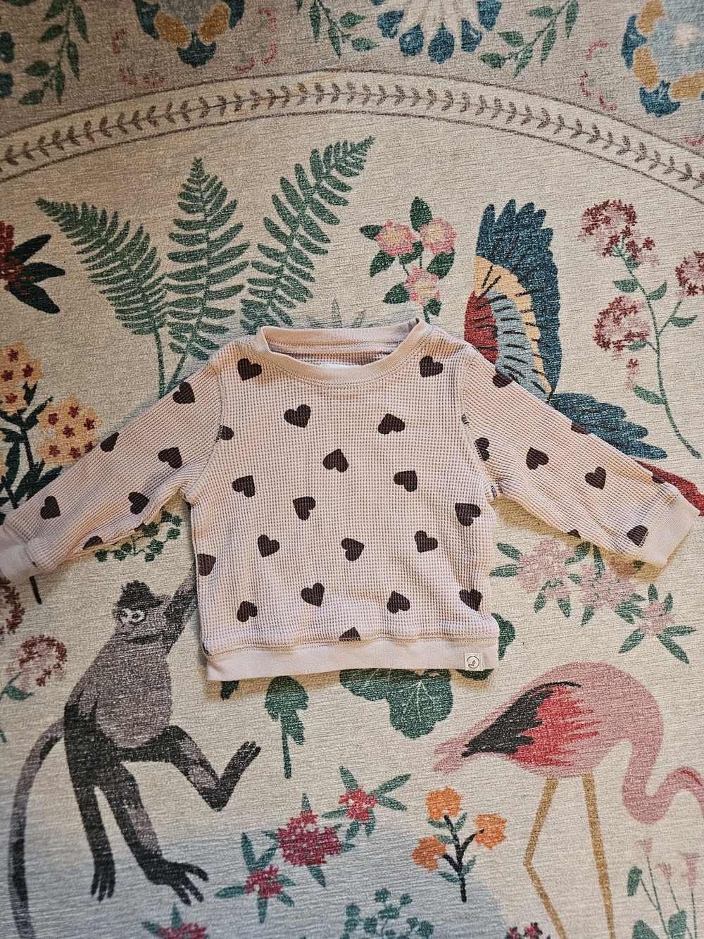 Little Planet- Light Pink Waffle Knit Long Sleeve W/ Heart Print- Organic Cotton